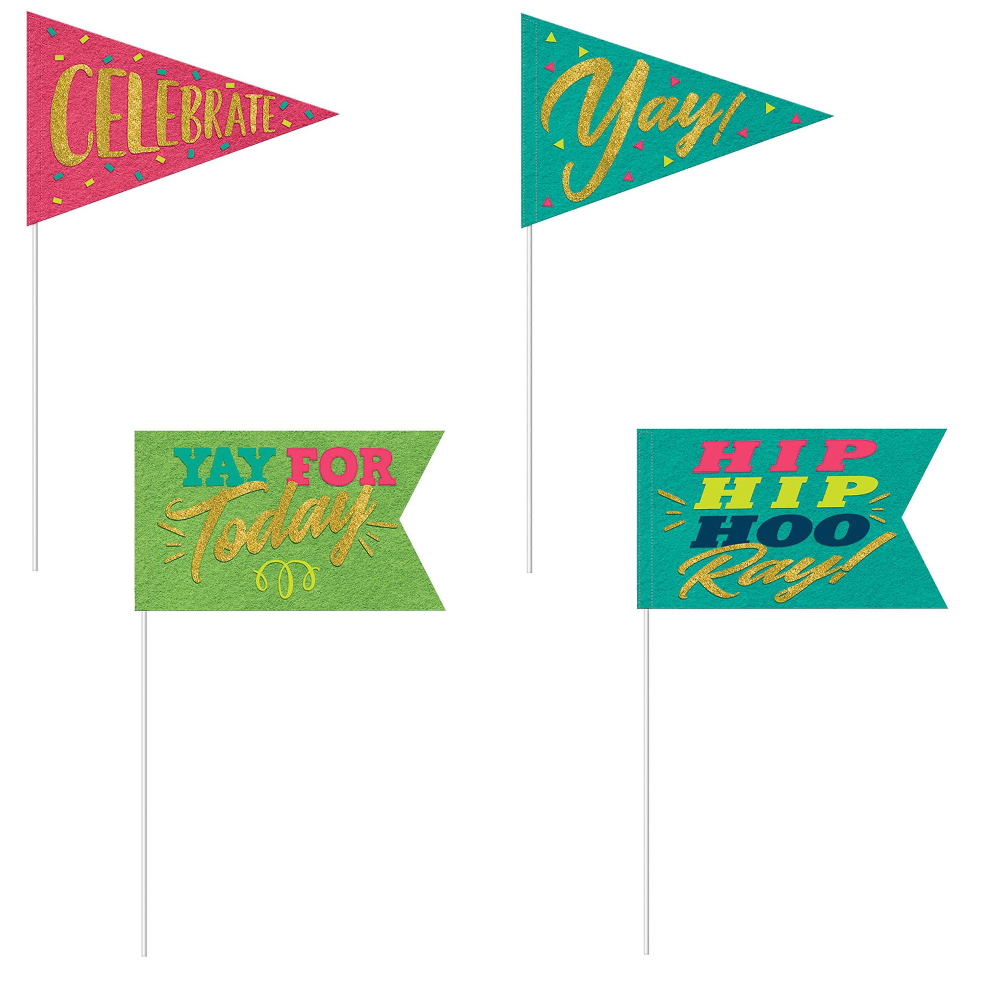Signs Of The Times Small Pennants With Sticks 4pcs Decorations - Party Centre