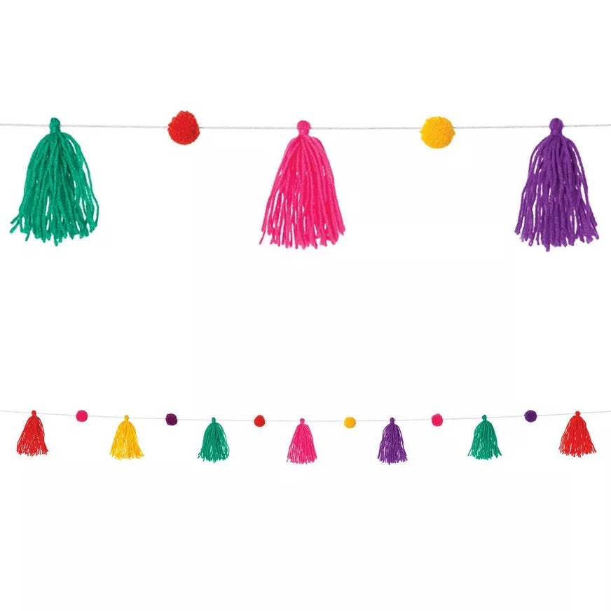 Diwali Multicolor Pompom Garland, Yarn Tassels & Twine