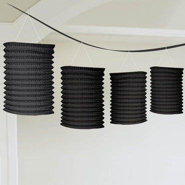 Jet Black Paper Lantern Garland 12ft Decorations - Party Centre