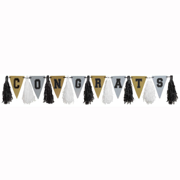 Graduation Tassel Garland - Black/Silver/Gold Decorations - Party Centre