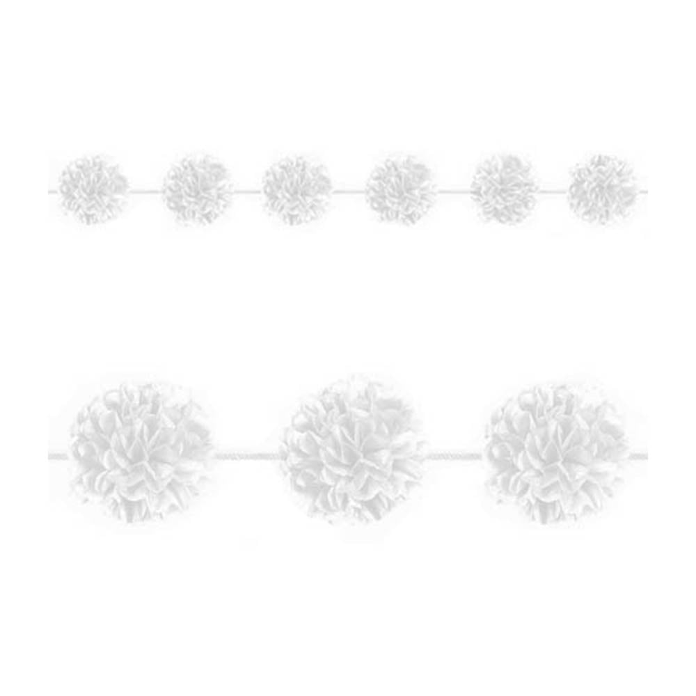 White Fluffy Paper Garland 12ft Decorations - Party Centre