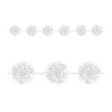 White Fluffy Paper Garland 12ft Decorations - Party Centre