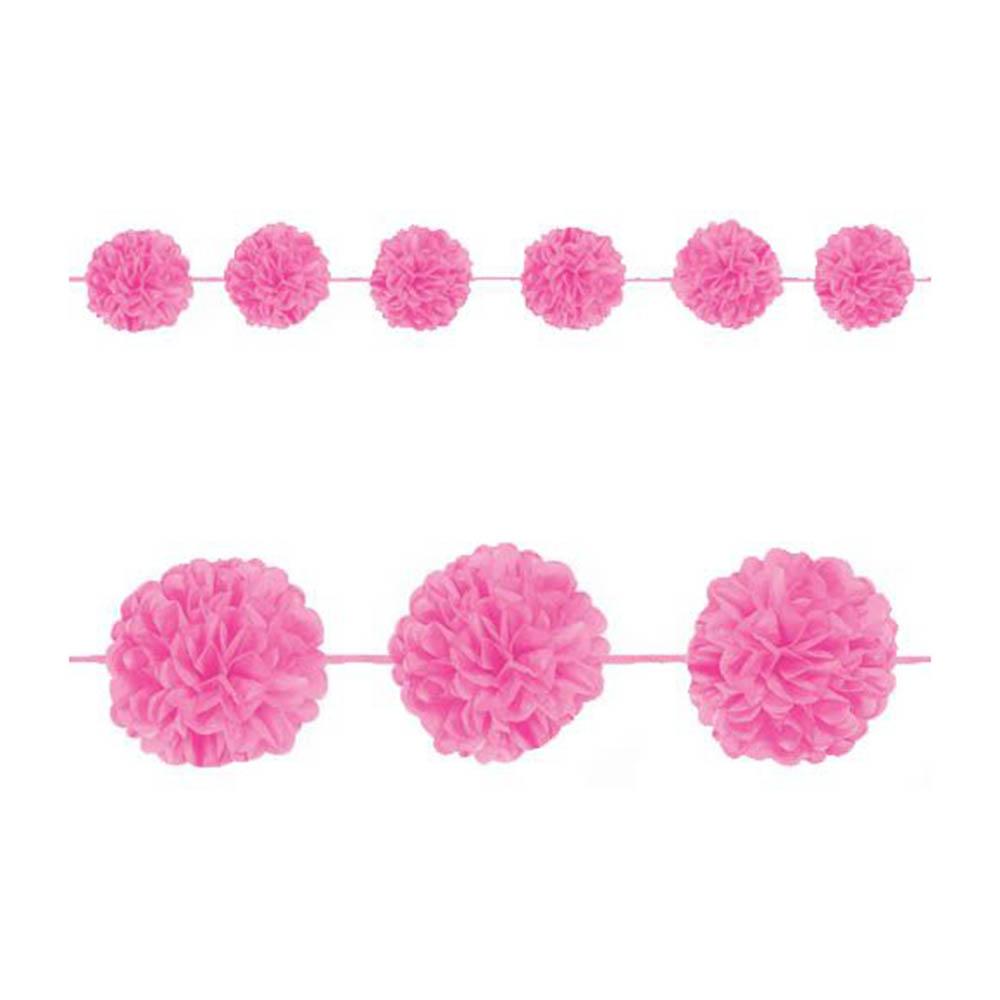 Bright Pink Fluffy Paper Garland 12ft Decorations - Party Centre