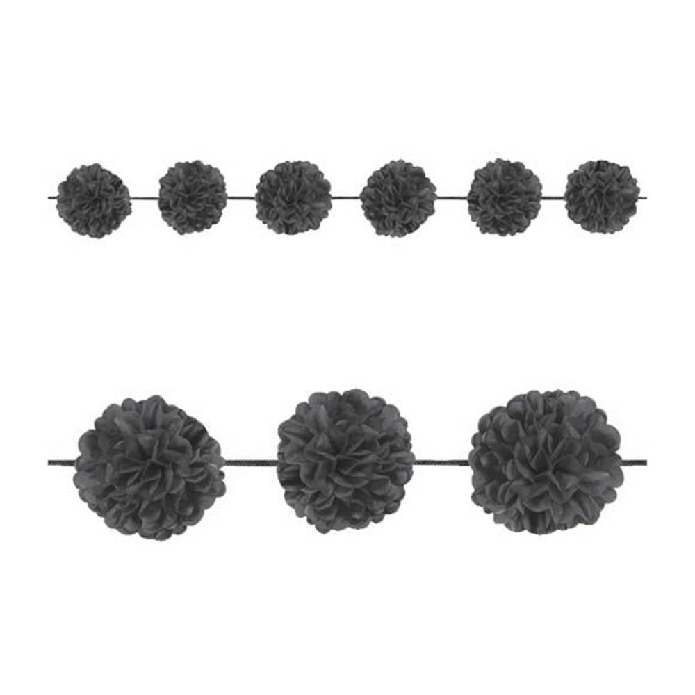 Jet Black Fluffy Paper Garland 12ft Decorations - Party Centre