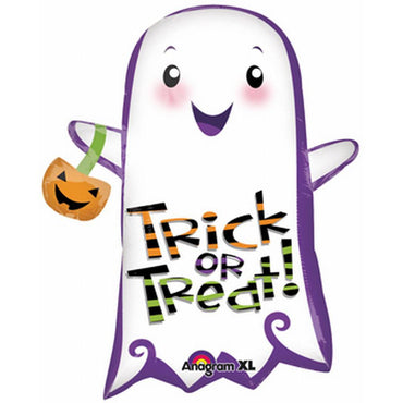 Ghost With Pumpkin Supershape Balloon 28in Balloons & Streamers - Party Centre