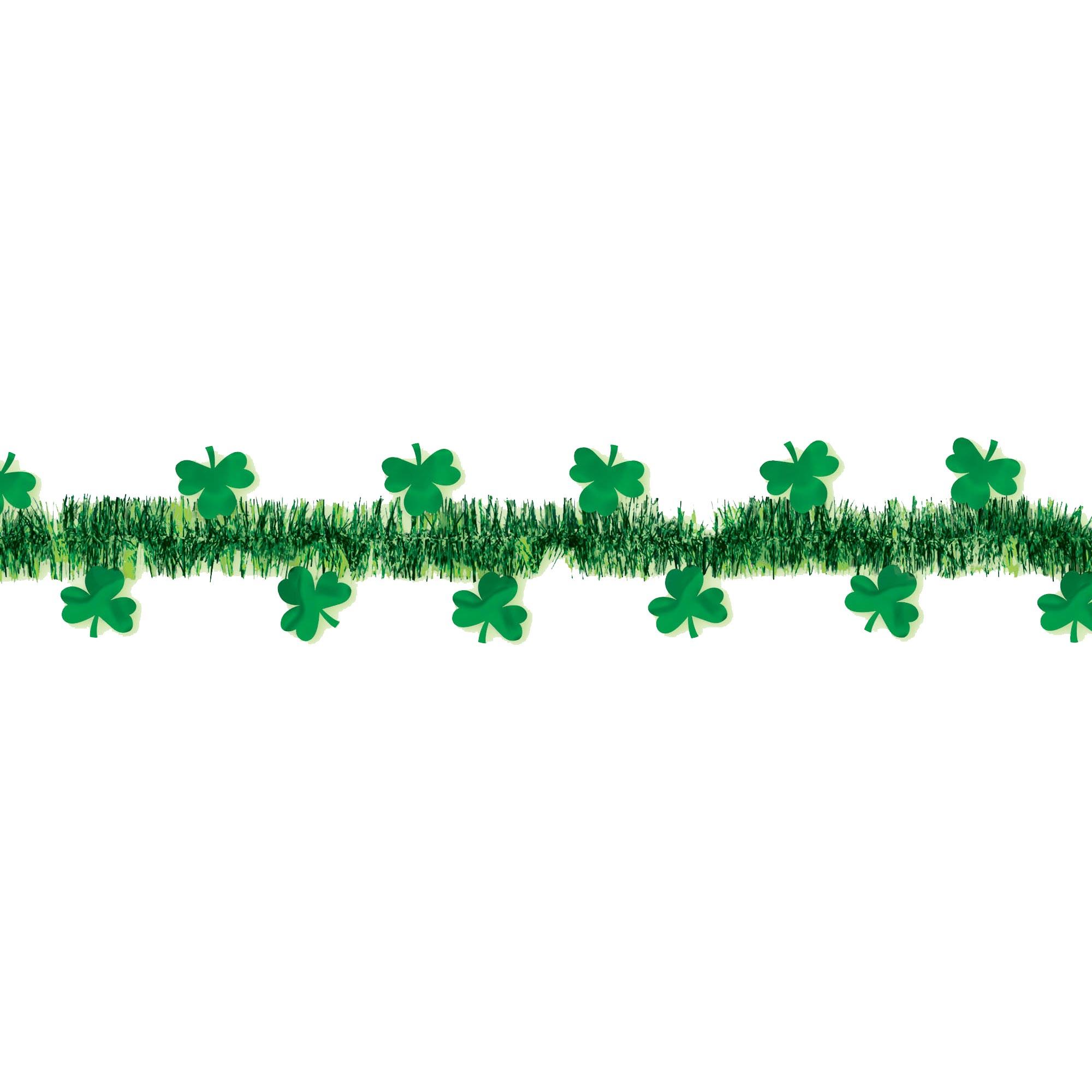 St Patrick Shamrock Green Tinsel Garland 15ft Decorations - Party Centre