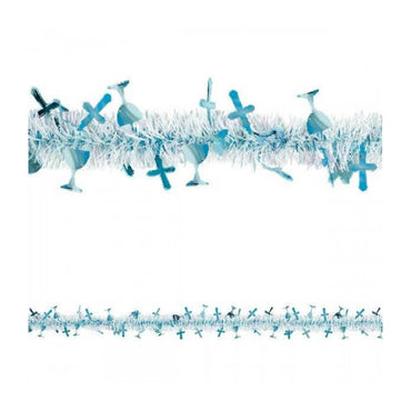 Blue Tinsel Garland With Crosses 15ft Decorations - Party Centre