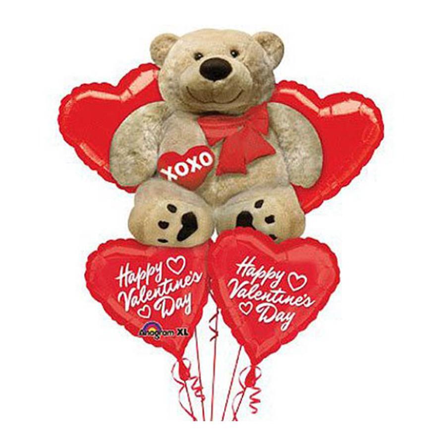 Valentine's Day Cuddly Bear Balloon Bouquet 5pcs Balloons & Streamers - Party Centre