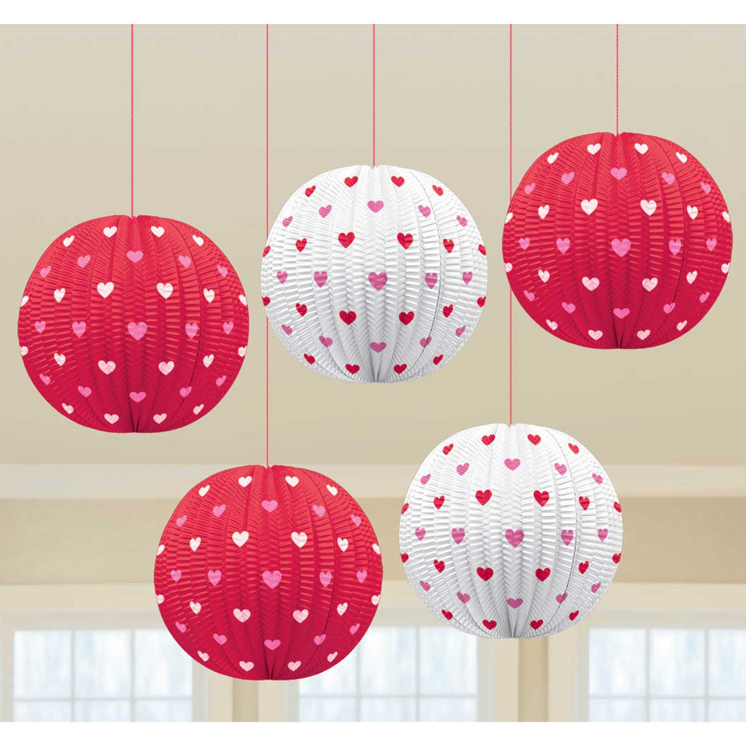 Valentine Printed Mini Lanterns 5pcs Decorations - Party Centre