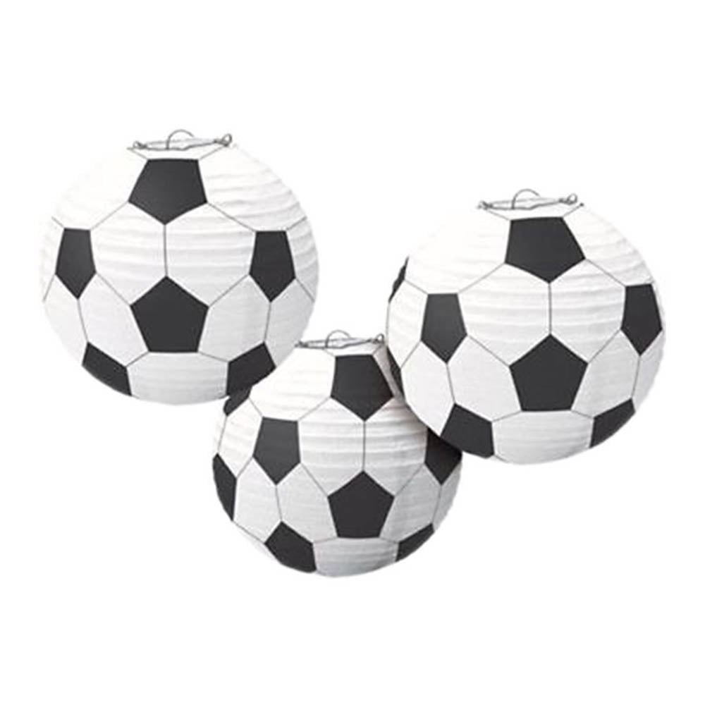 Soccer Round Paper Lantern 9.5in 3pcs Decorations - Party Centre