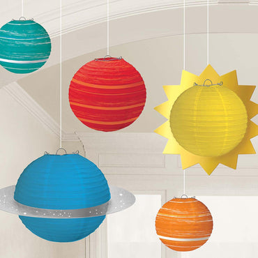 Blast Off Birthday Planet Lanterns 5pcs Decorations - Party Centre