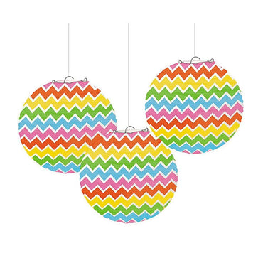 Multi Chevron Paper Lanterns 9.50in, 3pcs Decorations - Party Centre