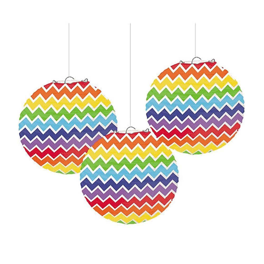 Rainbow Chevron Paper Lanterns 9.50in, 3pcs Decorations - Party Centre