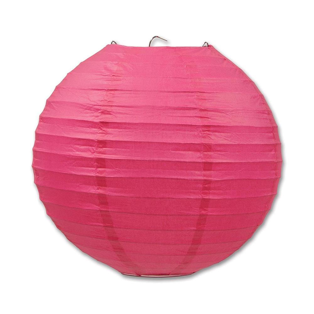 Bright Pink Round Paper Lanterns 9.50in 3pcs Decorations - Party Centre