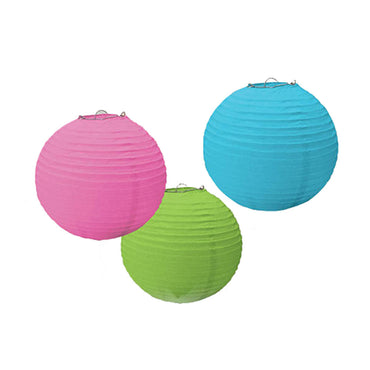 Multicolor Round Paper Lanterns 9.50in 3pcs Decorations - Party Centre