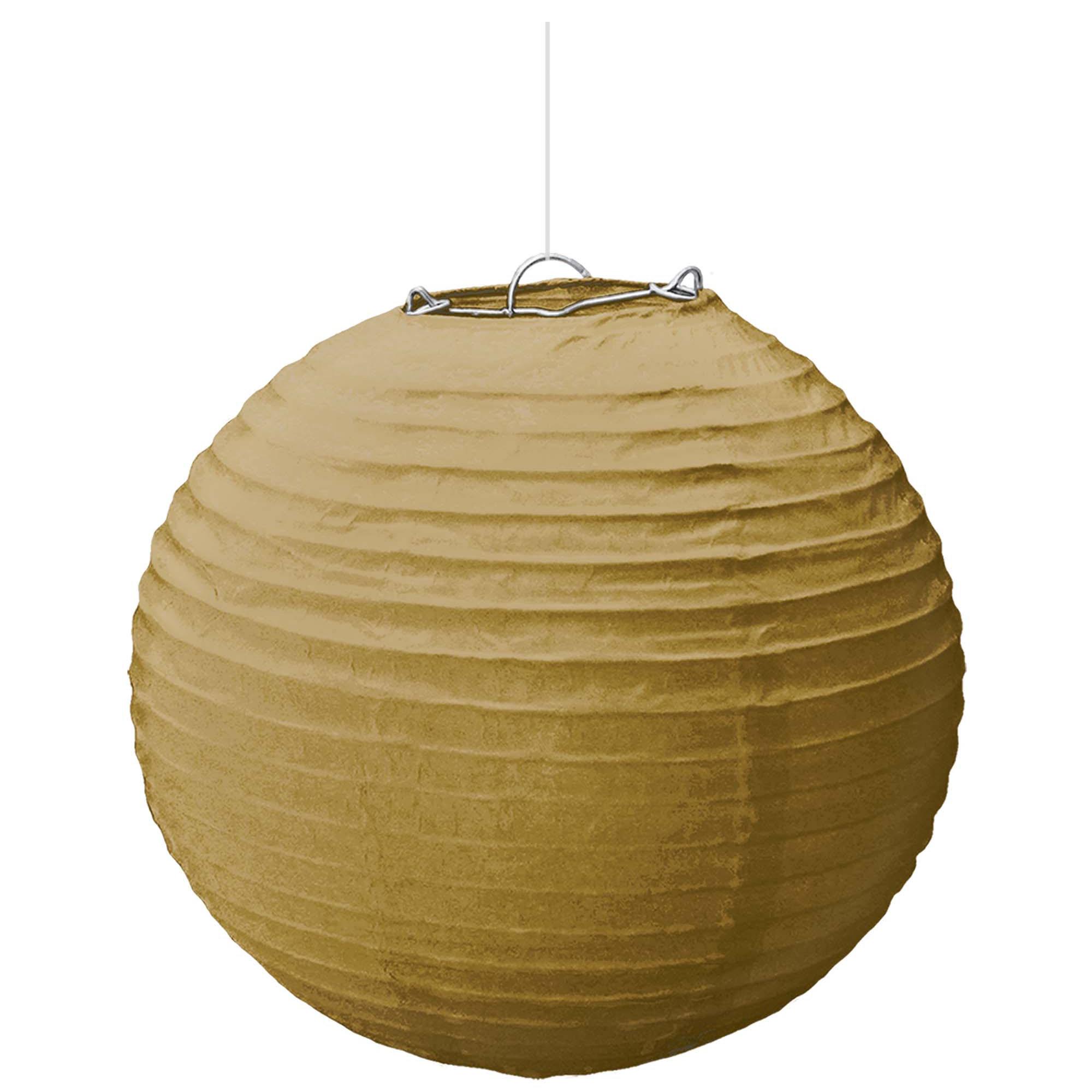 Gold Round Paper Lantern 9.5in 3pcs Decorations - Party Centre
