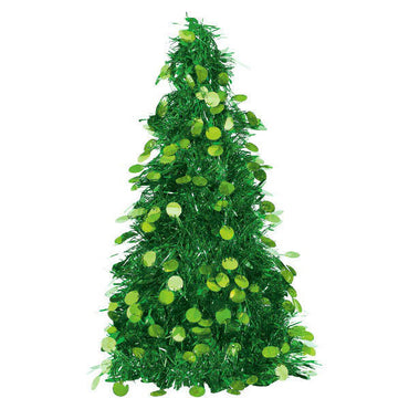 Green Tinsel Tree Centerpiece 10in Decorations - Party Centre