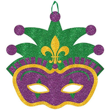 Jester Mask Glitter Sign 11.50in Decorations - Party Centre