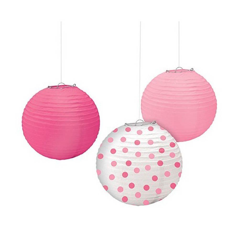 Baby Girl Printed Round Paper Lanterns 9.5in 3pcs Decorations - Party Centre