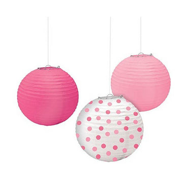 Baby Girl Printed Round Paper Lanterns 9.5in 3pcs Decorations - Party Centre