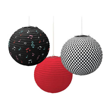 Classic 50's Printed Round Paper Lanterns 9.5in 3pcs
