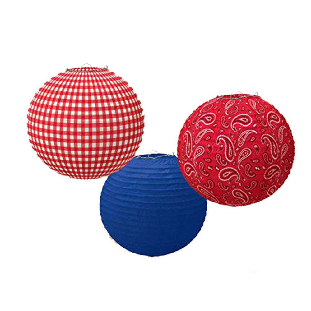 Bandana and Blue Jeans Western Round Paper Lanterns 9.5in Decorations - Party Centre