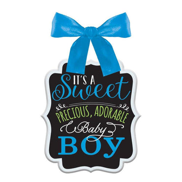 Baby Shower Boy Sign - Ribbon Bow Hanger Decorations - Party Centre