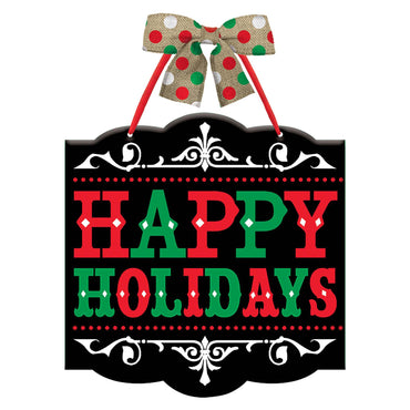 Traditional Christmas Wood Sign With Burlap Bow 12in Decorations - Party Centre