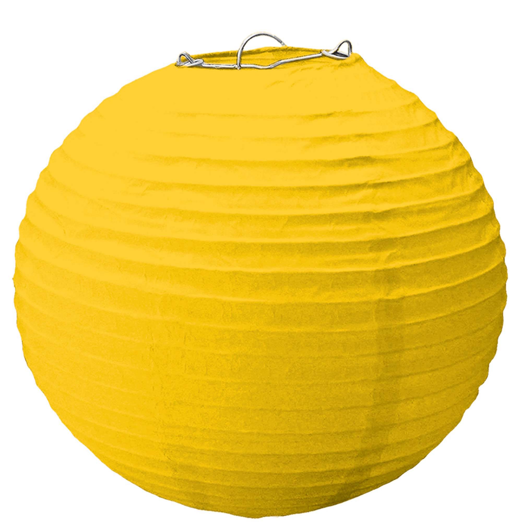 Yellow Sunshine Paper Lantern With Metal Frame 39cm Decorations - Party Centre