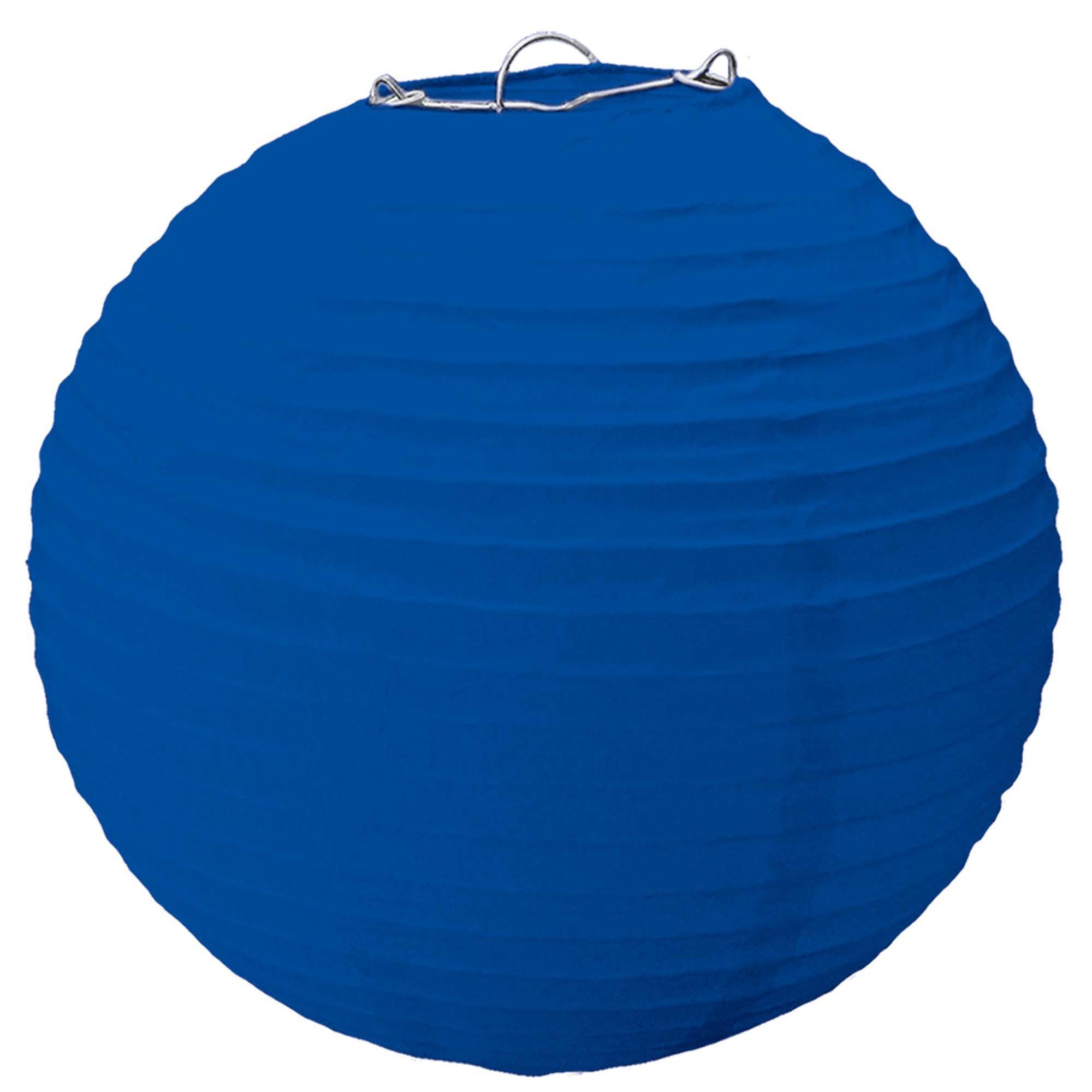 Bright Royal Blue Paper Lantern With Metal Frame 15.50in