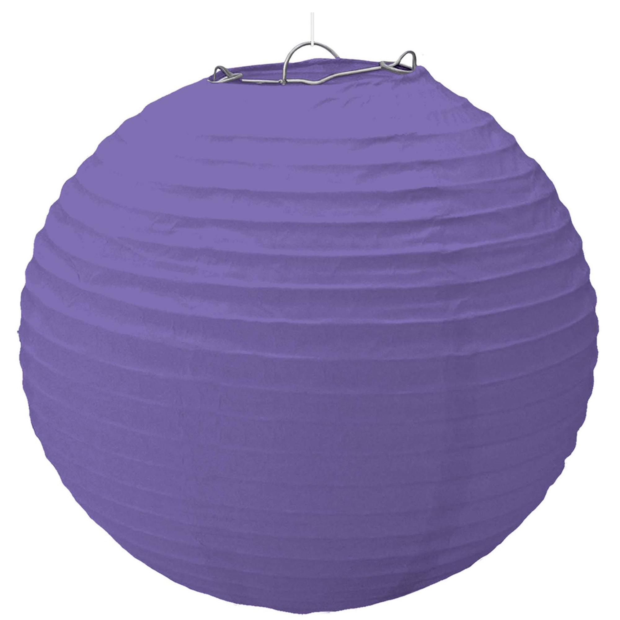 New Purple Paper Lantern With Metal Frame 15.50in Decorations - Party Centre