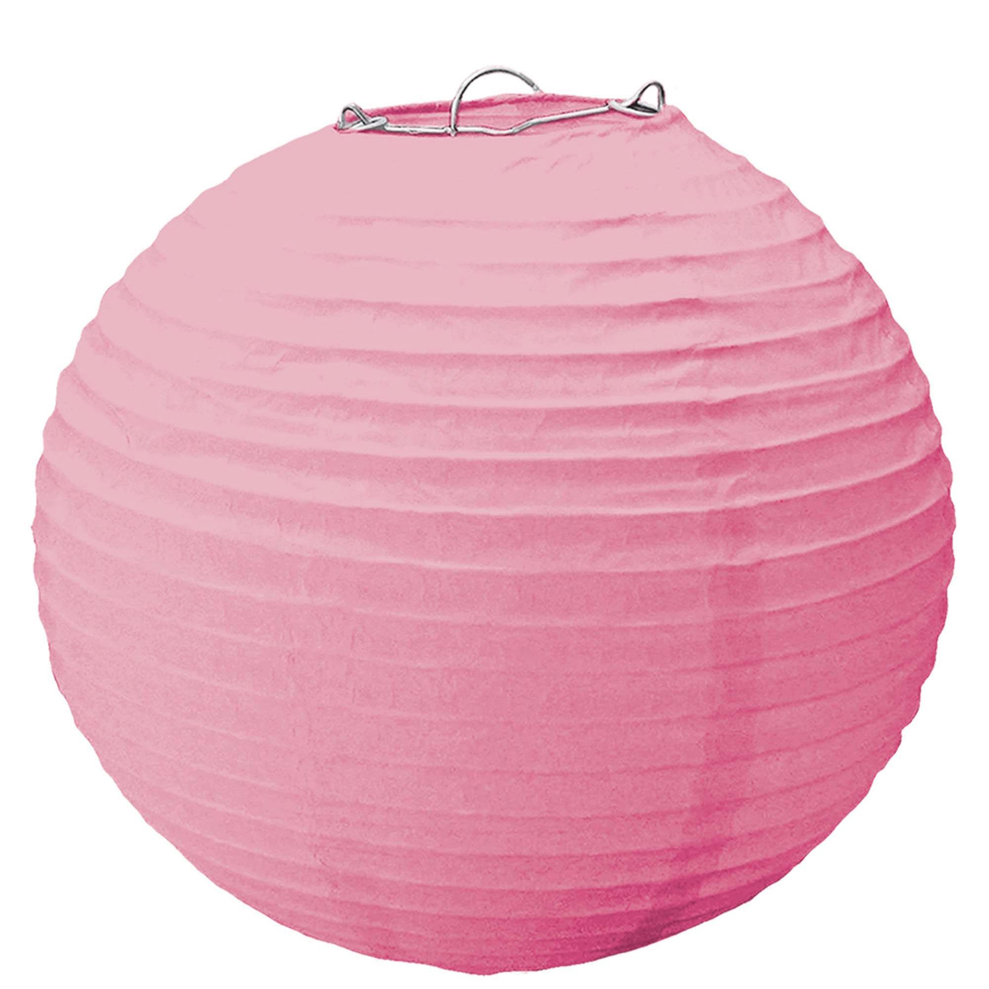 New Pink Paper Lantern With Metal Frame 15.50in Decorations - Party Centre