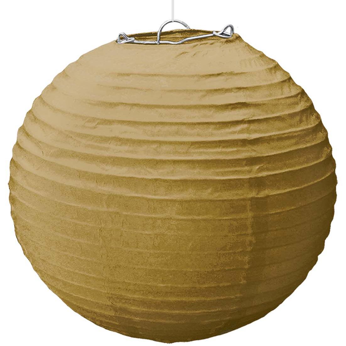 Gold Paper Lantern With Metal Frame 15.50in Decorations - Party Centre