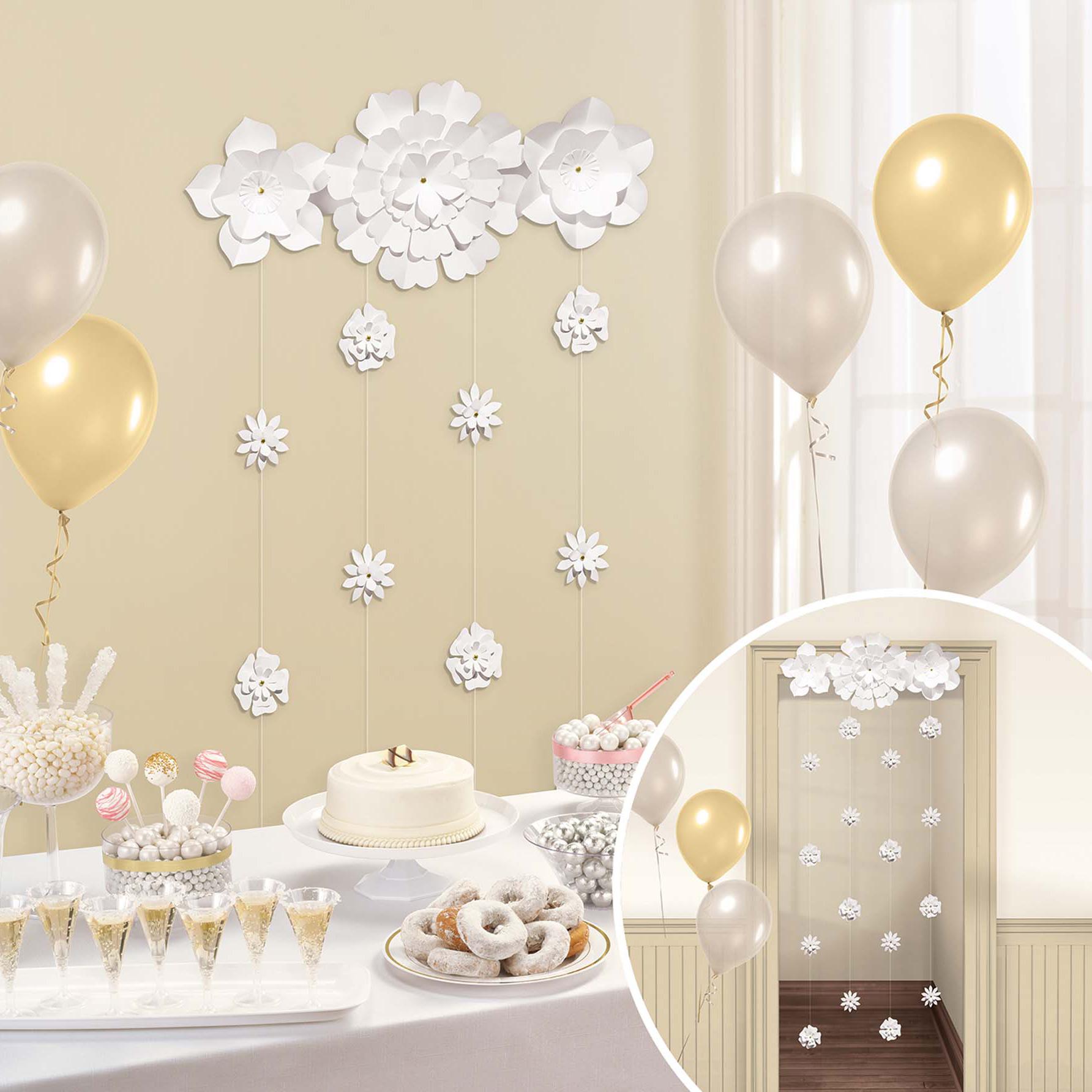 White Flower Doorway Curtain Decorations - Party Centre
