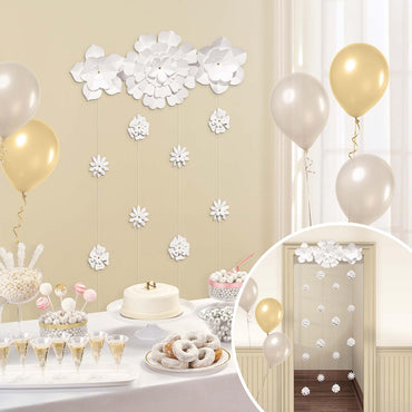 White Flower Doorway Curtain Decorations - Party Centre
