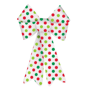 Christmas Green And Red Polka Dot Plastic Glitter Bow Decorations - Party Centre