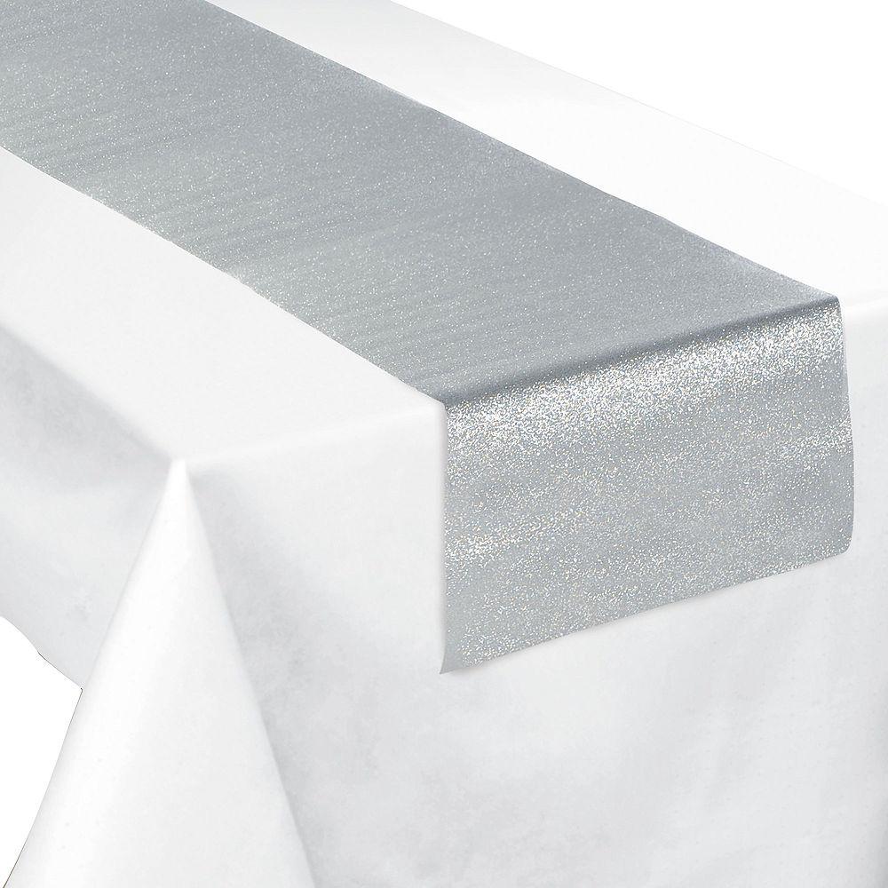 Silver Sparkle Table Runner Solid Tableware - Party Centre
