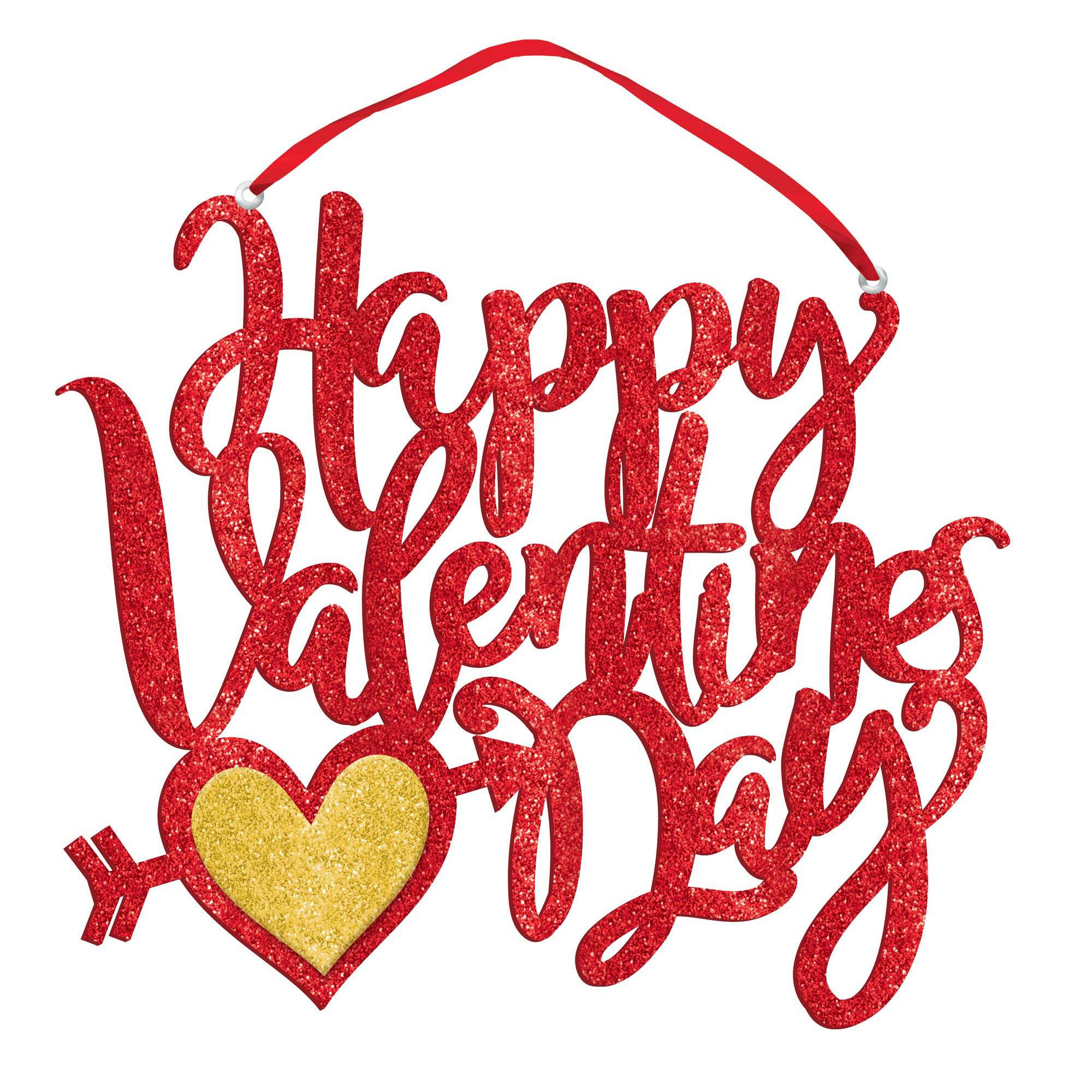 Happy Valentine's Day Glitter Foam Sign Decorations - Party Centre