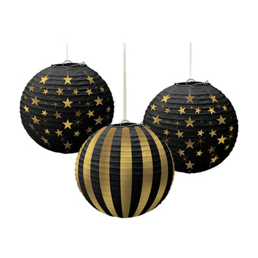 Glitz & Glam Hot-Stamped Paper Lanterns 3pcs Decorations - Party Centre