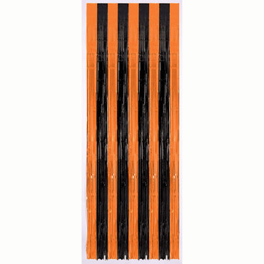 Orange/Black Plastic Door Curtain 8ft Decorations - Party Centre