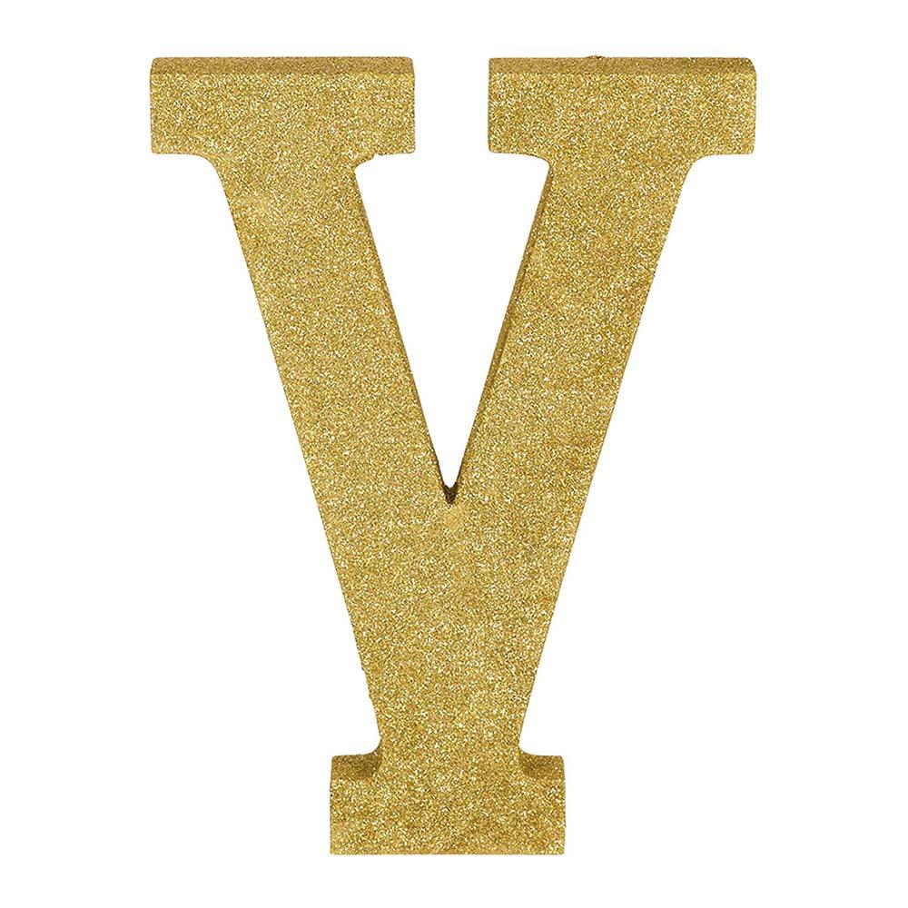 Letter V Glitter Wood Table Decoration Decorations - Party Centre