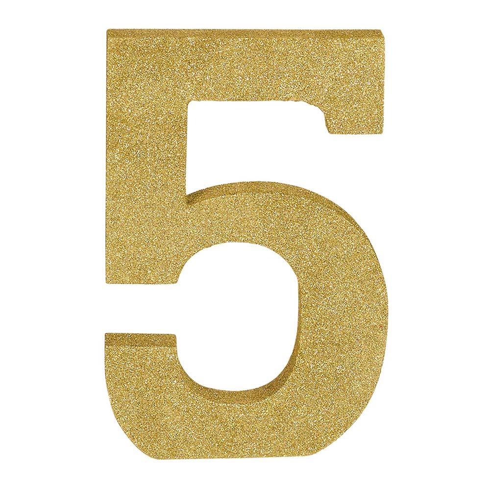 Number 5 Glitter Wood Table Decoration Decorations - Party Centre