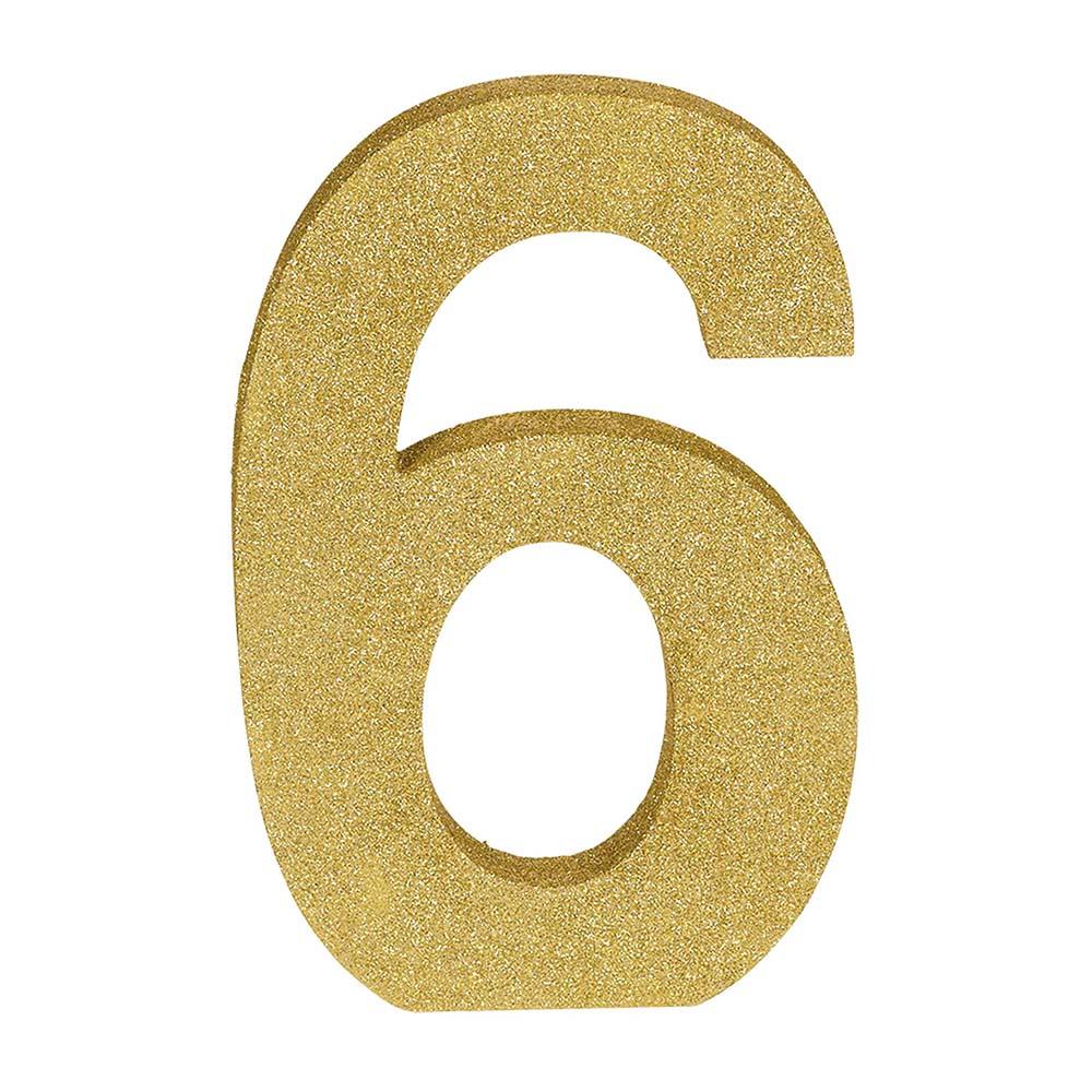 Number 6 Glitter Wood Table Decoration Decorations - Party Centre