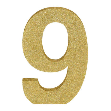 Number 9 Glitter Wood Table Decoration Decorations - Party Centre
