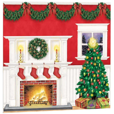 Christmas Fireplace Scene Setter Kit 6pcs Decorations - Party Centre
