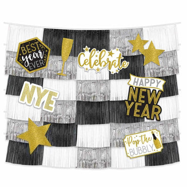 New Years Fringe Backdrop With Cutouts Decorations - Party Centre