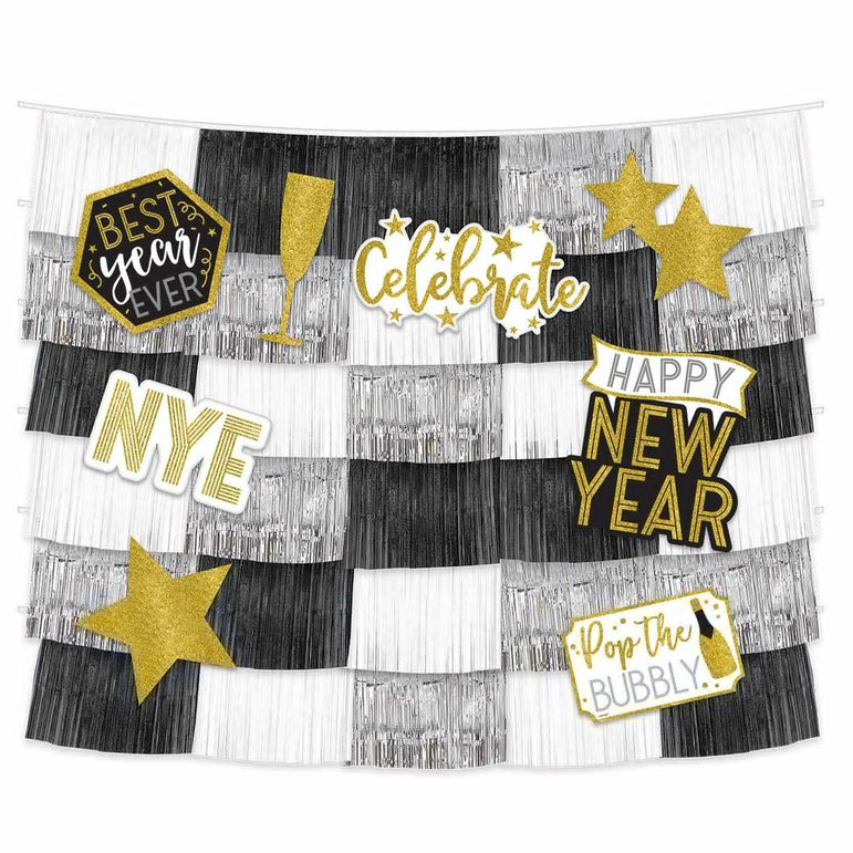 New Years Fringe Backdrop With Cutouts Decorations - Party Centre