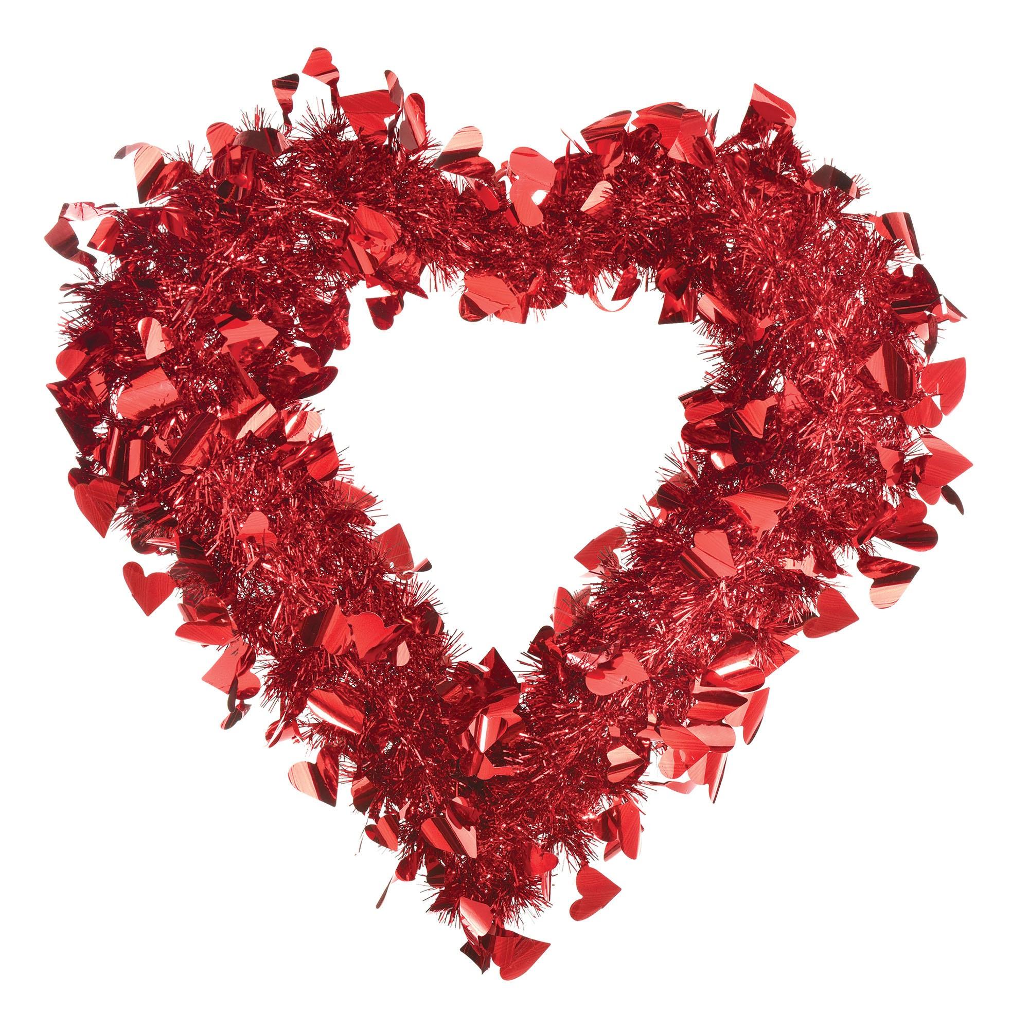 Red Heart Wreath Tinsel Decorations - Party Centre