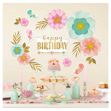 Boho Birthday Girl Backdrop 8pcs Decorations - Party Centre