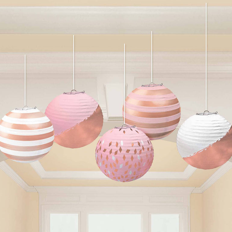 Rose Gold & Blush Mini Lanterns 5in, 5pcs Decorations - Party Centre